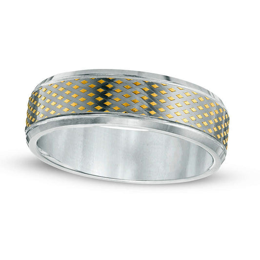 Previously Owned - Men's 6.0mm Natural Diamond-Cut Comfort Fit Band in Solid 10K Two-Tone Gold