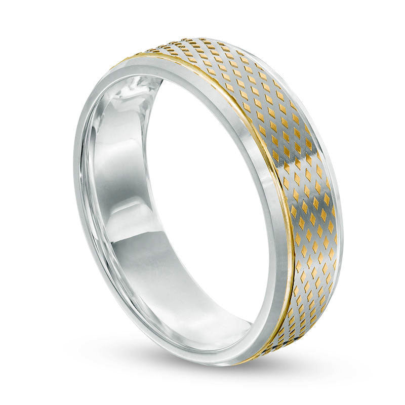 Previously Owned - Men's 6.0mm Natural Diamond-Cut Comfort Fit Band in Solid 10K Two-Tone Gold