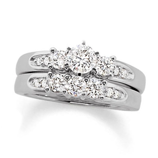 Previously Owned - 1.5 CT. T.W. Natural Diamond Three Stone Bridal Engagement Ring Set in Solid 14K White Gold