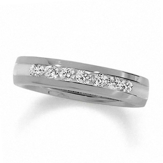 Previously Owned - Men's 0.50 CT. T.W. Channel Set Natural Diamond Wedding Band in Solid 14K White Gold