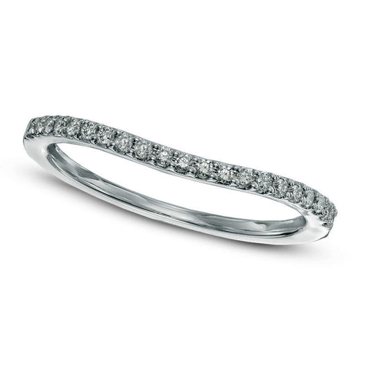 Previously Owned - 0.13 CT. T.W. Natural Diamond Contour Wedding Band in Solid 14K White Gold