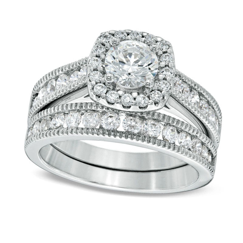 Previously Owned - Celebration Grand® 1.5 CT. T.W. Natural Diamond Frame Bridal Engagement Ring Set in Solid 14K White Gold (H-I/I1)