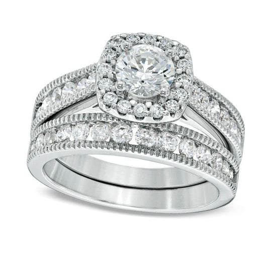 Previously Owned - Celebration Grand® 1.5 CT. T.W. Natural Diamond Frame Bridal Engagement Ring Set in Solid 14K White Gold (H-I/I1)