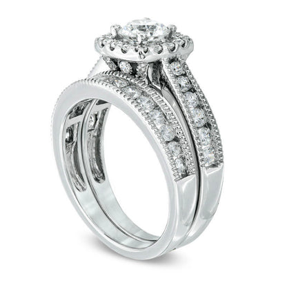 Previously Owned - Celebration Grand® 1.5 CT. T.W. Natural Diamond Frame Bridal Engagement Ring Set in Solid 14K White Gold (H-I/I1)