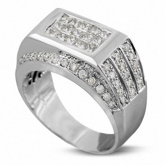 Previously Owned - Men's 1.88 CT. T.W. Rectangle Natural Diamond Ring in Solid 14K White Gold