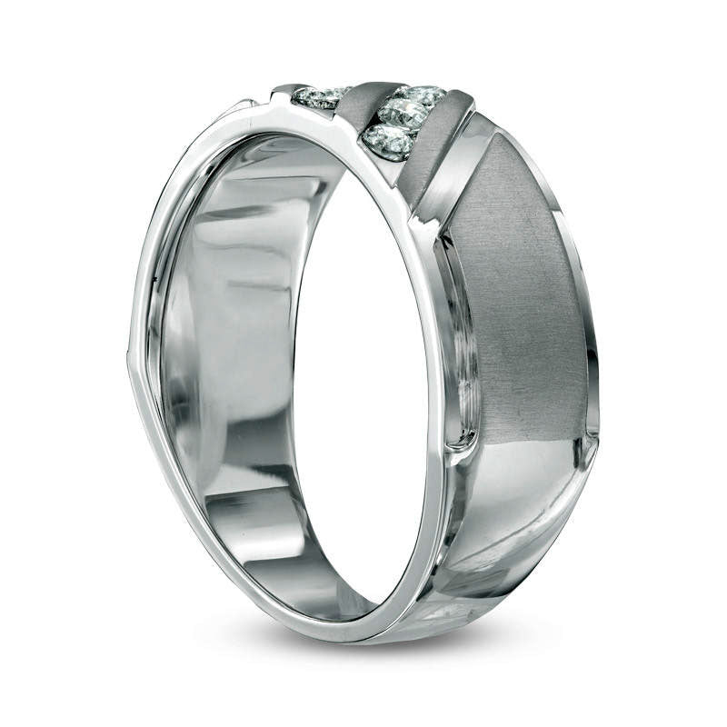 Previously Owned - Men's 0.38 CT. T.W. Natural Diamond Slant Ring in Solid 10K White Gold