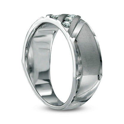Previously Owned - Men's 0.38 CT. T.W. Natural Diamond Slant Ring in Solid 10K White Gold