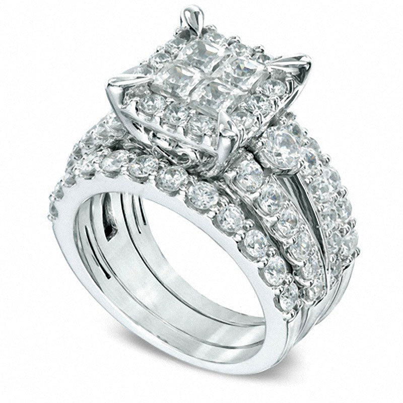 2 Ct. T.W. Quad Princess-Cut Diamond Bridal Set in 14K White Gold