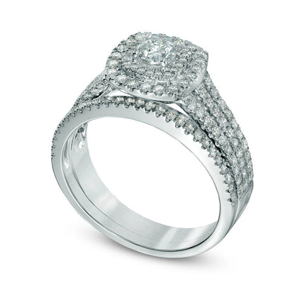 Previously Owned - 1.0 CT. T.W. Natural Diamond Double Frame Bridal Engagement Ring Set in Solid 14K White Gold (I/I2)