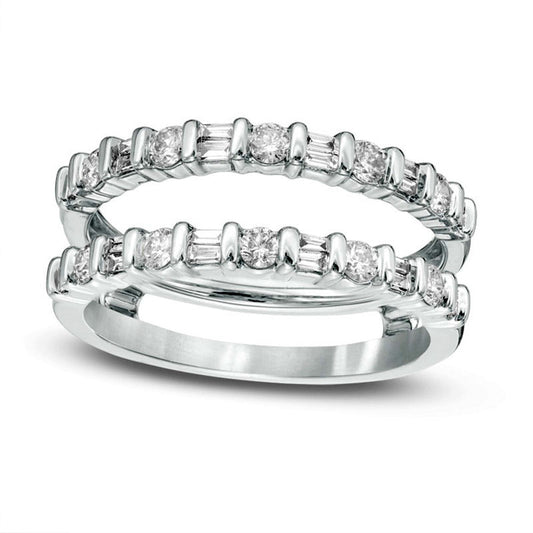 Previously Owned - 0.50 CT. T.W. Baguette and Round Natural Diamond Enhancer in Solid 14K White Gold