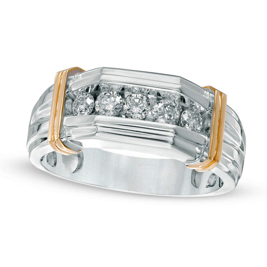 Previously Owned - Men's 0.50 CT. T.W. Natural Diamond Five Stone Comfort Fit Anniversary Band in Solid 10K Two-Tone Gold