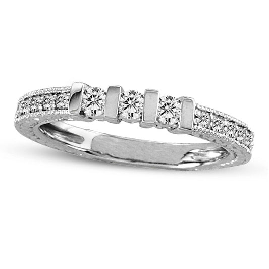 Previously Owned - 0.33 CT. T.W. Natural Diamond Three Stone Wedding Band in Solid 14K White Gold (I/SI2)