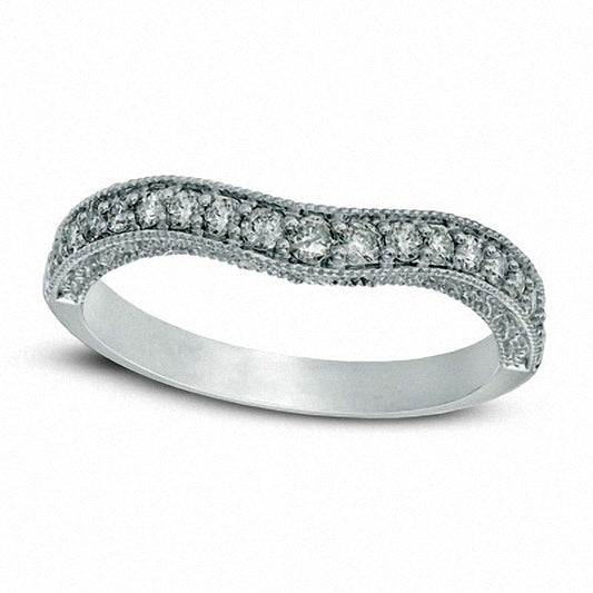 Previously Owned - 0.33 CT. T.W. Natural Diamond Contour Antique Vintage-Style Anniversary Band in Solid 14K White Gold