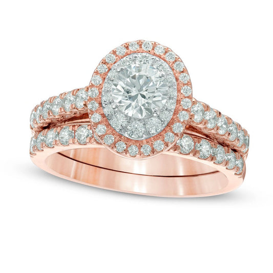 Previously Owned - 1.5 CT. T.W. Natural Diamond Double Frame Bridal Engagement Ring Set in Solid 14K Rose Gold