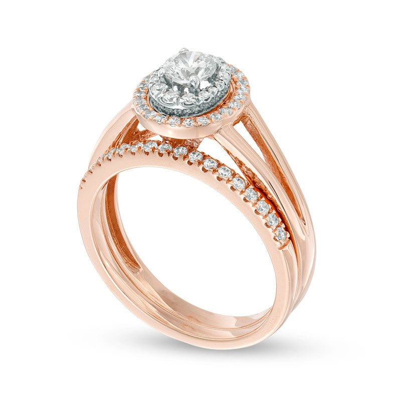 Previously Owned - 0.75 CT. T.W. Natural Diamond Double Oval Frame Split Shank Bridal Engagement Ring Set in Solid 10K Rose Gold