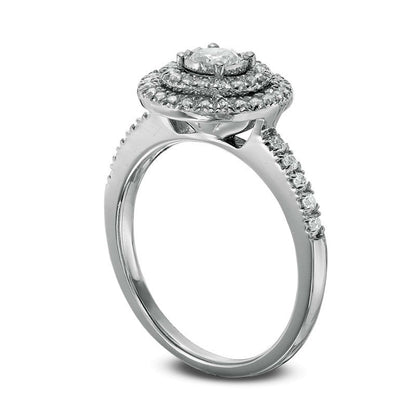 Previously Owned - 0.50 CT. T.W. Natural Diamond Double Frame Engagement Ring in Solid 10K White Gold
