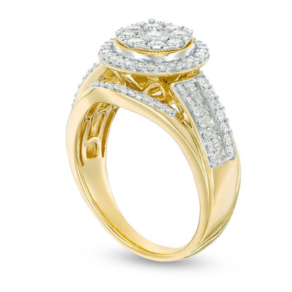 Previously Owned - 1.0 CT. T.W. Composite Natural Diamond Frame Multi-Row Antique Vintage-Style Engagement Ring in Solid 10K Yellow Gold