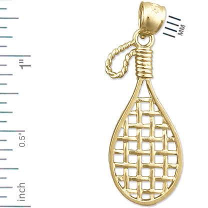 14K Gold 3D Racquetball Racquet Pendant