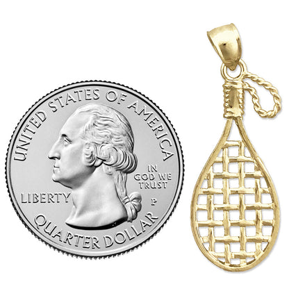 14K Gold 3D Racquetball Racquet Pendant