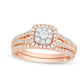 Previously Owned - 0.50 CT. T.W. Composite Natural Diamond Cushion Frame Bridal Engagement Ring Set in Solid 14K Rose Gold