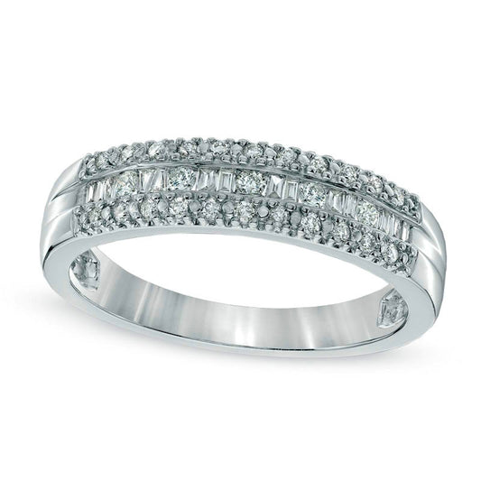 Previously Owned - 0.25 CT. T.W. Baguette and Round Natural Diamond Anniversary Band in Solid 10K White Gold