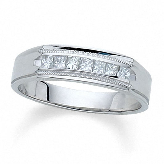 Previously Owned - Men's 1.0 CT. T.W. Square-Cut Channel-Set Natural Diamond Wedding Band in Solid 14K White Gold