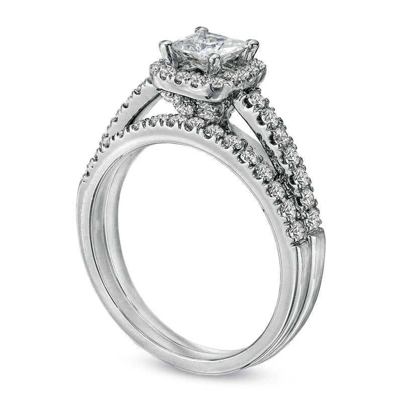 Previously Owned - Celebration Lux® 1.20 CT. T.W. Princess-Cut Natural Diamond Bridal Engagement Ring Set in Solid 14K White Gold (I/SI2)