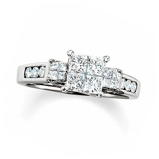 Previously Owned - 1.0 CT. T.W. Quad Princess-Cut Natural Diamond Three Stone Ring in Solid 14K White Gold