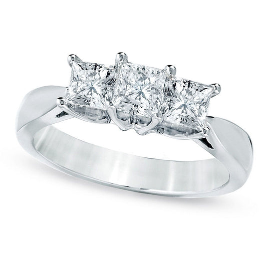 Previously Owned - Celebration Lux® 1.0 CT. T.W. Princess-Cut Natural Diamond Three Stone Ring in Solid 14K White Gold (I/SI2)