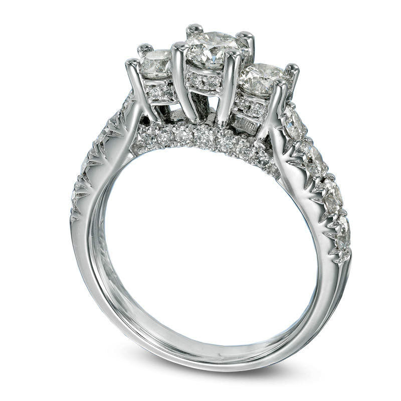 Previously Owned - Celebration Grand® 2.0 CT. T.W. Natural Diamond Three Stone Engagement Ring in Solid 14K White Gold (I-J/I1)