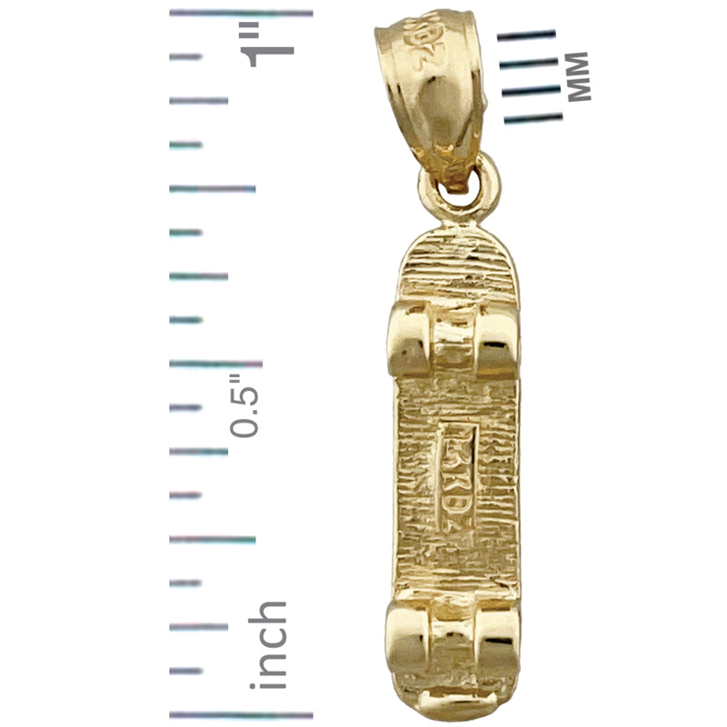14K Gold 3-D Skateboard Charm