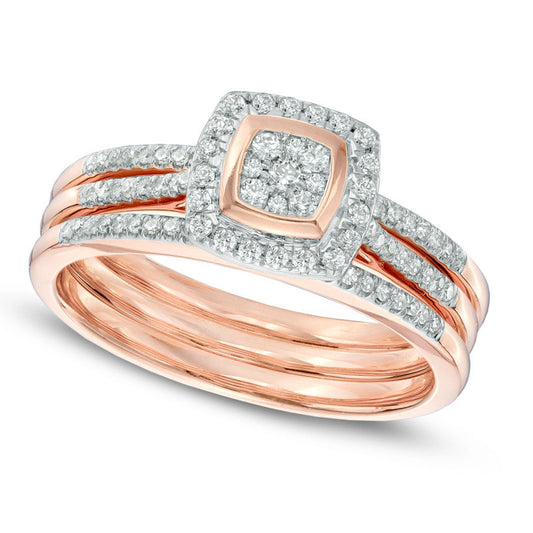 Previously Owned - 0.33 CT. T.W. Natural Diamond Square Composite Frame Bridal Engagement Ring Set in Solid 10K Rose Gold