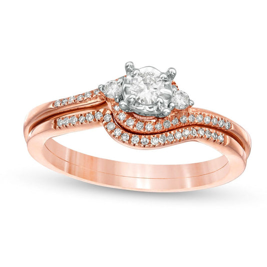 Previously Owned - 0.25 CT. T.W. Natural Diamond Bypass Three Stone Bridal Engagement Ring Set in Solid 10K Rose Gold