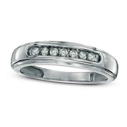Previously Owned - Men's 0.25 CT. T.W. Natural Diamond Comfort Fit Anniversary Band in Solid 10K White Gold