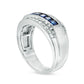 Previously Owned - Men's Blue Sapphire and 0.25 CT. T.W. Natural Diamond Multi-Row Ring in Solid 10K White Gold