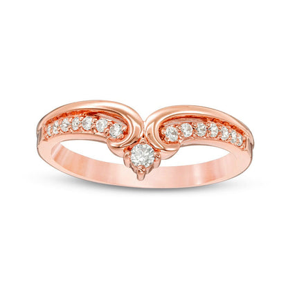Previously Owned - 0.20 CT. T.W. Natural Diamond Crown Contour Wedding Band in Solid 14K Rose Gold