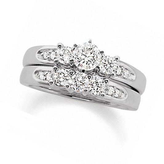 Previously Owned - 1.5 CT. T.W. Natural Diamond Three Stone Bridal Engagement Ring Set in Solid 14K White Gold