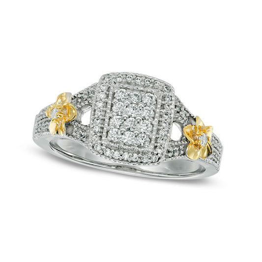 Previously Owned - 0.33 CT. T.W. Rectangular Composite Natural Diamond Frame Double Flower Ring in Solid 10K Two-Tone Gold
