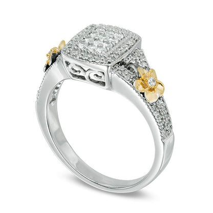 Previously Owned - 0.33 CT. T.W. Rectangular Composite Natural Diamond Frame Double Flower Ring in Solid 10K Two-Tone Gold