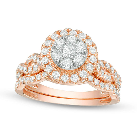 Previously Owned - 1.0 CT. T.W. Composite Natural Diamond Frame Twist Bridal Engagement Ring Set in Solid 14K Rose Gold