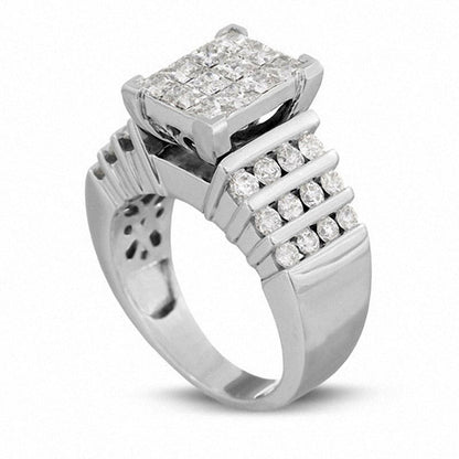 Previously Owned - 2.0 CT. T.W. Natural Diamond Rectangular Quad Engagement Ring in Solid 14K White Gold
