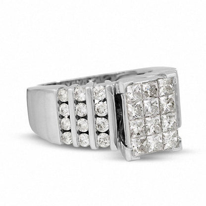 Previously Owned - 2.0 CT. T.W. Natural Diamond Rectangular Quad Engagement Ring in Solid 14K White Gold