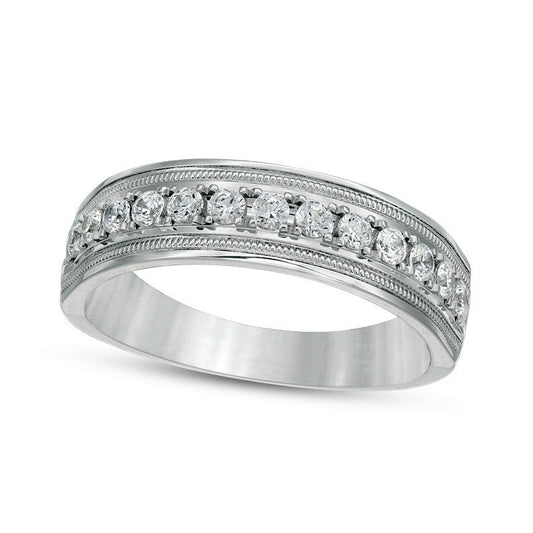 Previously Owned - Men's 0.50 CT. T.W. Natural Diamond Antique Vintage-Style Wedding Band in Solid 10K White Gold