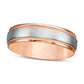 Previously Owned - Men's 6.0mm Multi-Finish center Stripe Milgrain Comfort-Fit Wedding Band in Solid 10K Two-Tone Gold