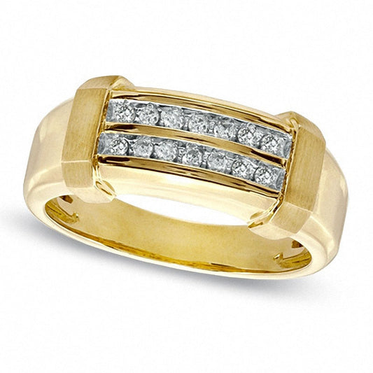 Previously Owned - Men's 0.20 CT. T.W. Natural Diamond Double Row Wedding Band in Solid 10K Yellow Gold