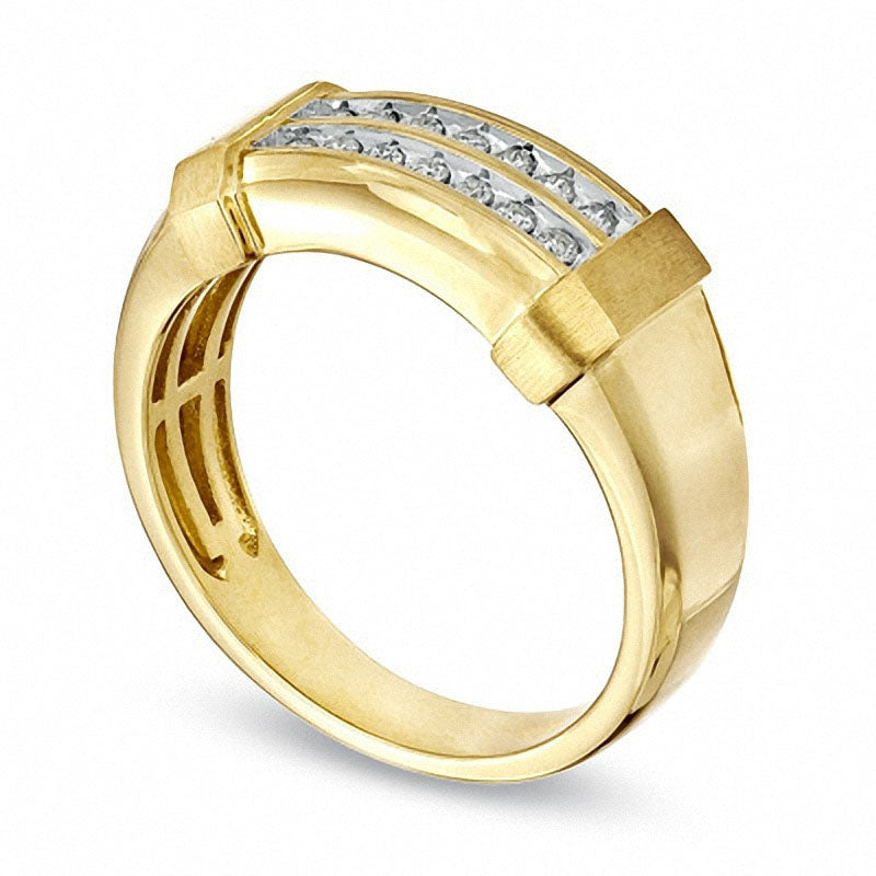 Previously Owned - Men's 0.20 CT. T.W. Natural Diamond Double Row Wedding Band in Solid 10K Yellow Gold