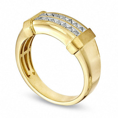 Previously Owned - Men's 0.20 CT. T.W. Natural Diamond Double Row Wedding Band in Solid 10K Yellow Gold