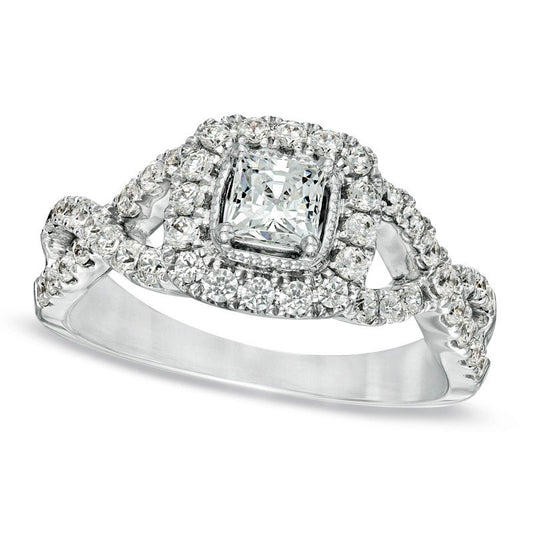 Previously Owned - Celebration Lux® 1.0 CT. T.W. Princess-Cut Natural Diamond Engagement Ring in Solid 14K White Gold (I/SI2)