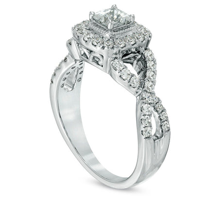 Previously Owned - Celebration Lux® 1.0 CT. T.W. Princess-Cut Natural Diamond Engagement Ring in Solid 14K White Gold (I/SI2)
