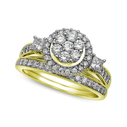 Previously Owned - 1.0 CT. T.W. Natural Diamond Cluster Frame Bridal Engagement Ring Set in Solid 10K Yellow Gold